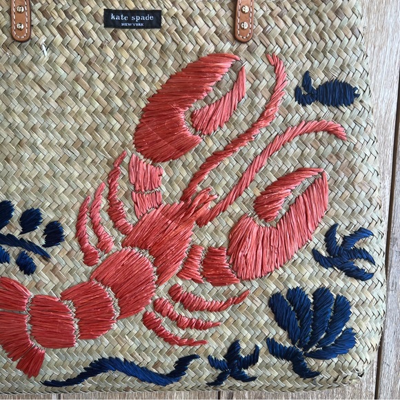 Kate Spade Reyna Cape Cod Straw Lobster Woven Tote Vintage RARE - Picture 3 of 12
